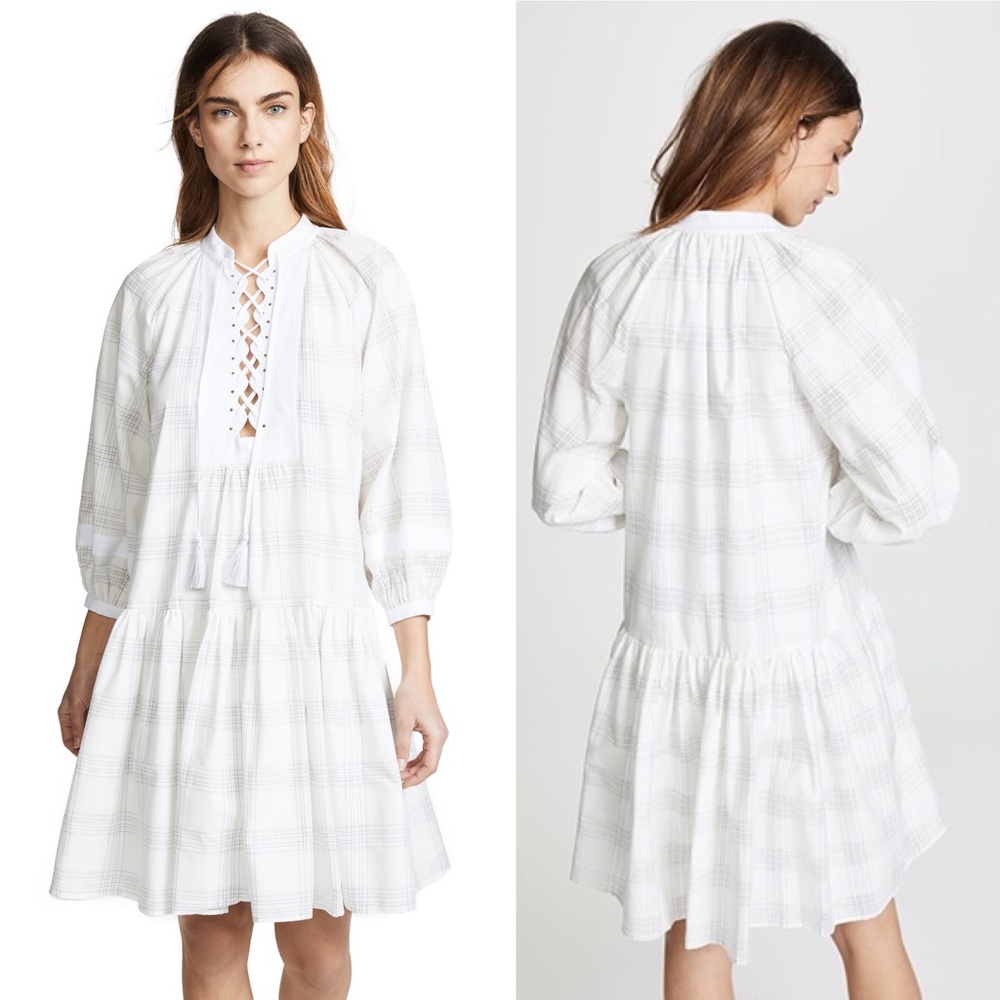 NWT Tory Burch Cotton Lace Up Dress White Plaid